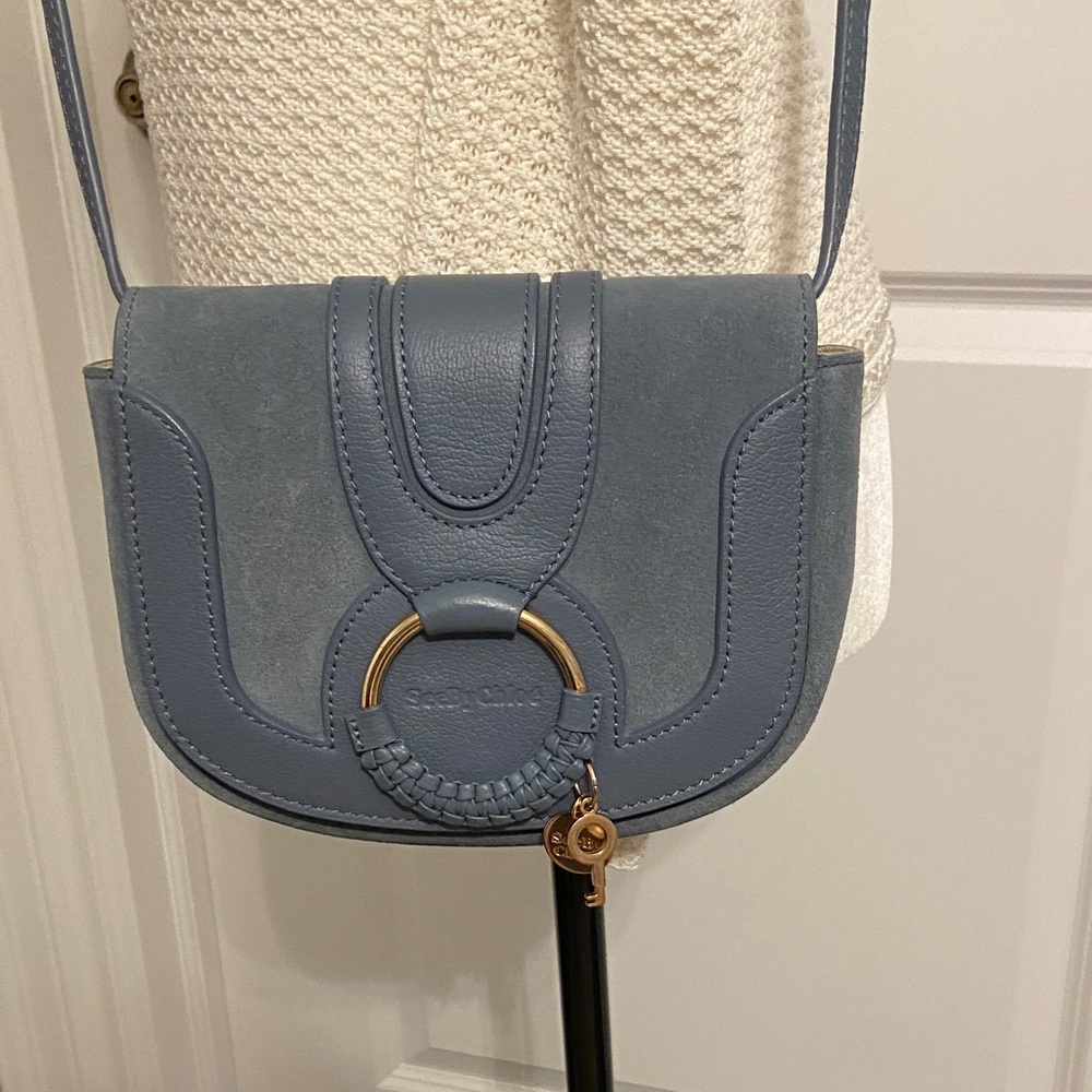 See By Chloe Hana Leather and Suede Crossbody Bag in Stormy Sky - Picture 9 of 14